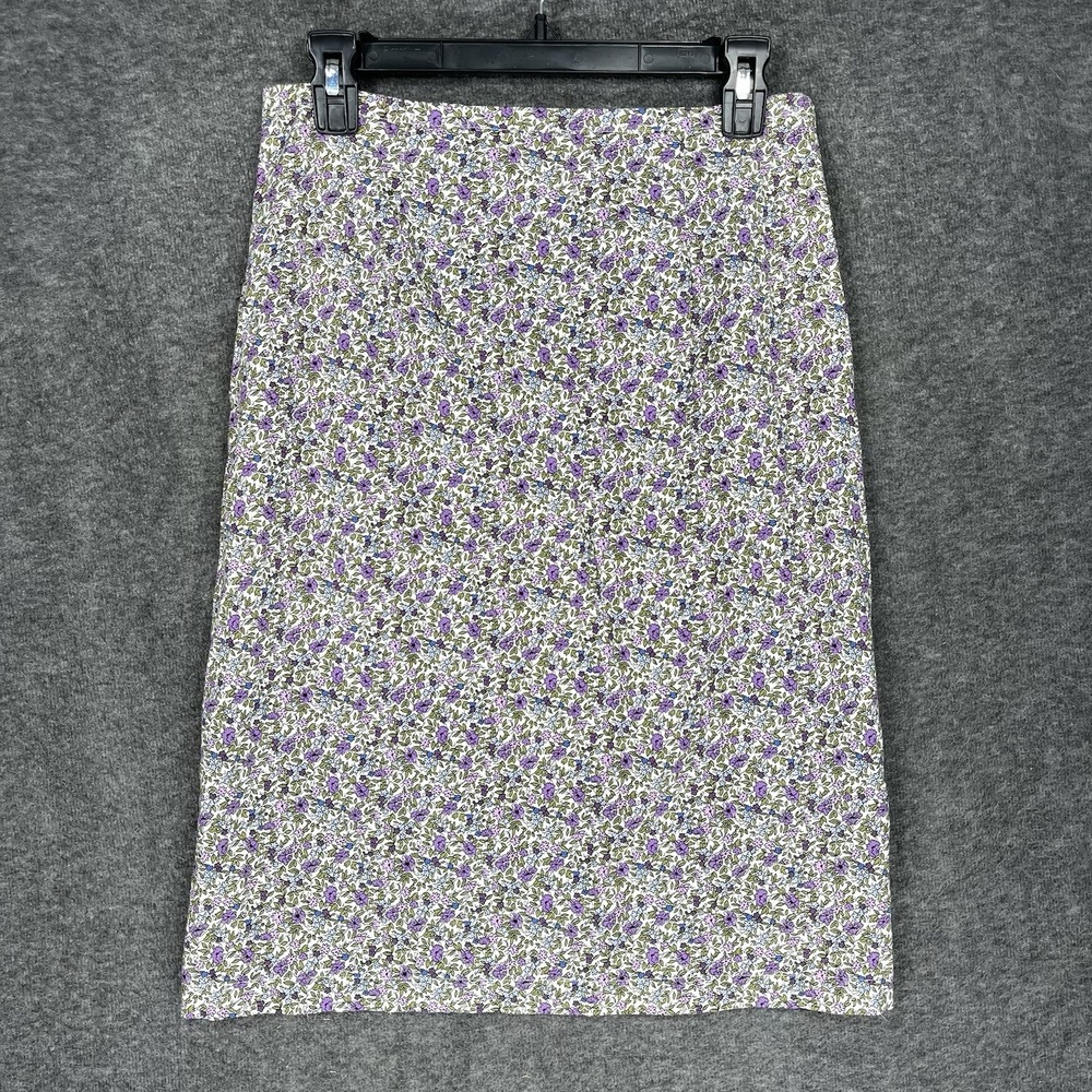 Vintage Y2K St. John's Bay Skirt Size 10 Purple Micro Floral Knee Length Slits